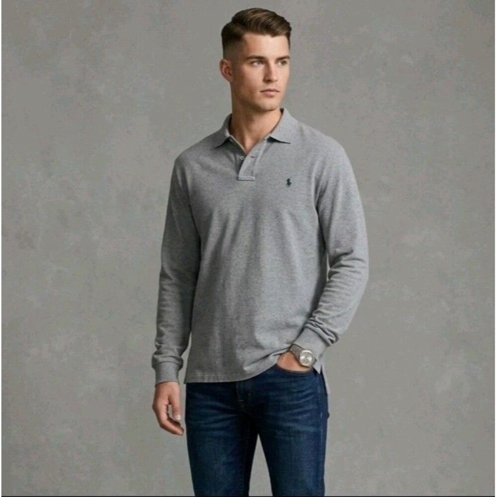 Polo Ralph Lauren Gray Classic Long Sleeve Polo Shirt XL Tall Chest Pony Cotton